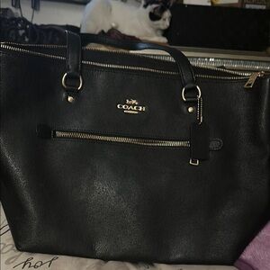 Coach Black Leather Tote with Polished Finish